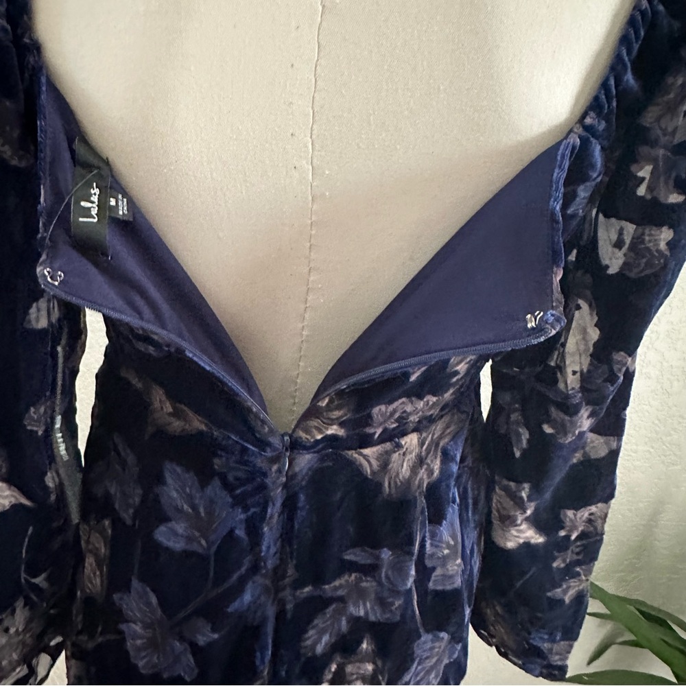 Lulus crushed velvet burnout mini dress blue black bra‎ top size M NWT - Picture 8 of 11